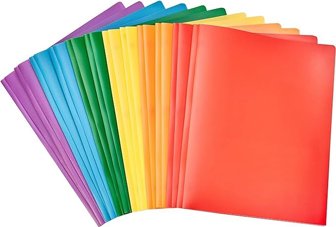 Amazon Basics Heavy Duty Plastic Folders with 2 Pockets for Letter Size Paper, Pack of 12 | Amazon (US)