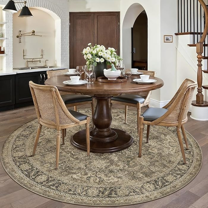 6x6 Washable Brown Round Rug Vintage Living Room Bedroom Circle Rug Non-Slip Soft Low Pile Distre... | Amazon (US)