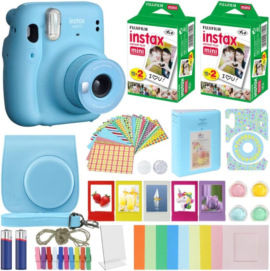 Fujifilm Instax Mini 11 Instant Camera - Sky Blue (16654762) + Fujifilm Instax Mini Twin Pack Instan | Amazon (US)
