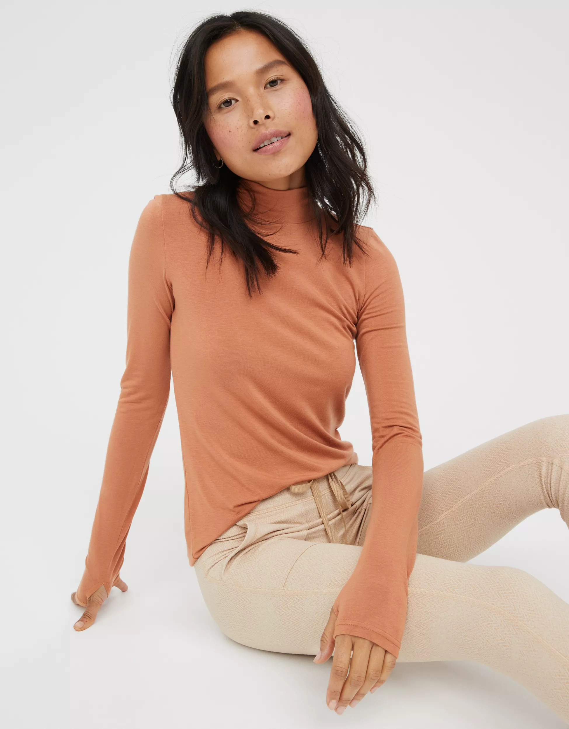 OFFLINE By Aerie Real Warm Long Sleeve Mock Neck T-Shirt | American Eagle Outfitters (US & CA)