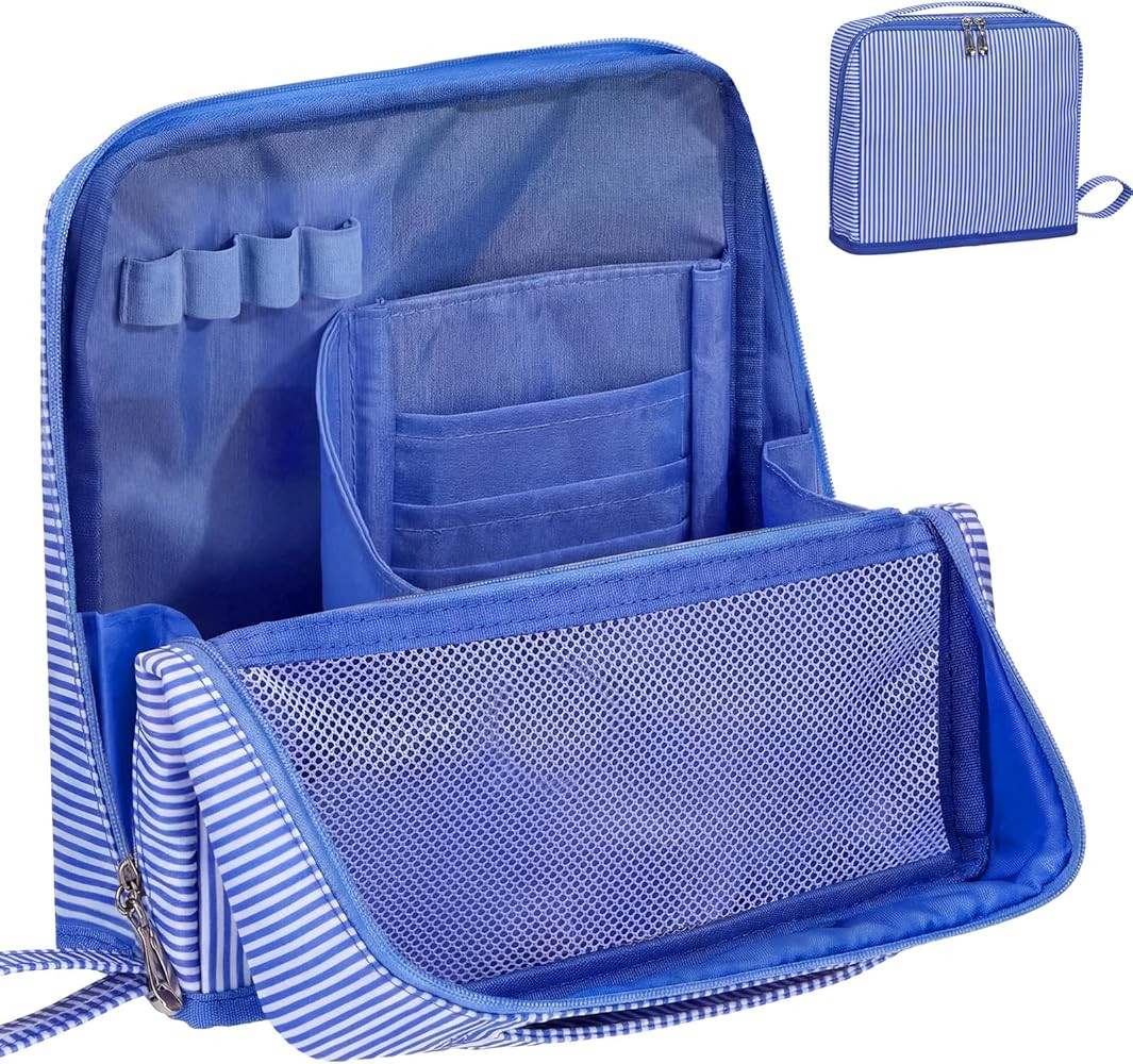 Striped Travel Standing Makeup Bags Large Waterproof Vertical Folding Down Cosmetic Bags Portable... | Amazon (US)