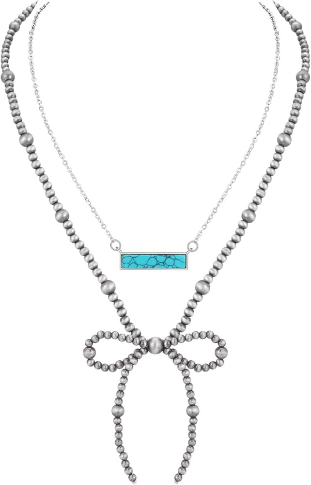 Navajo Pearl Necklace Western Jewelry for Women Turquoise Heart Bar Pendant Necklace Layered Boho... | Amazon (US)