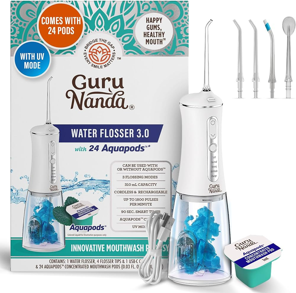 GuruNanda Advanced Dental Water Flosser 3.0 with UV Mode Water Flosser & 24 Aquapods with Mouthwa... | Amazon (US)