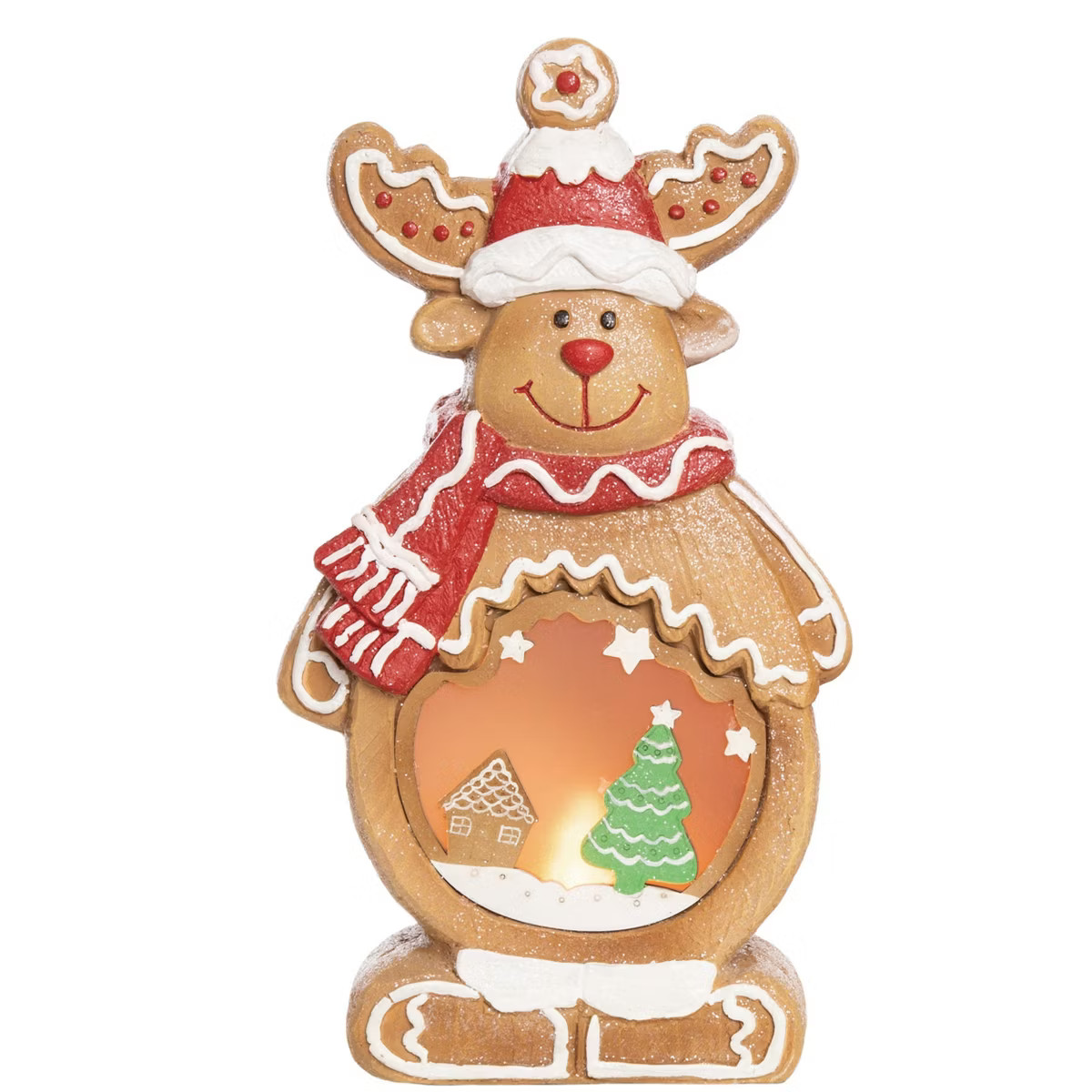 Transpac 16.5 in Multicolored Light Up Gingerbread Santa and Reindeer Decorative Christmas Resin ... | Target