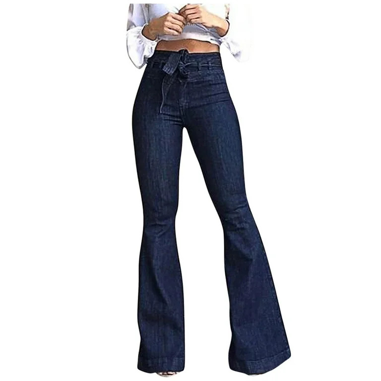 Babysbule Clearance Womens Jeans Fashion Ladys High Waisted Lacing Stretch Wide Leg Jeans Bell-Bo... | Walmart (US)