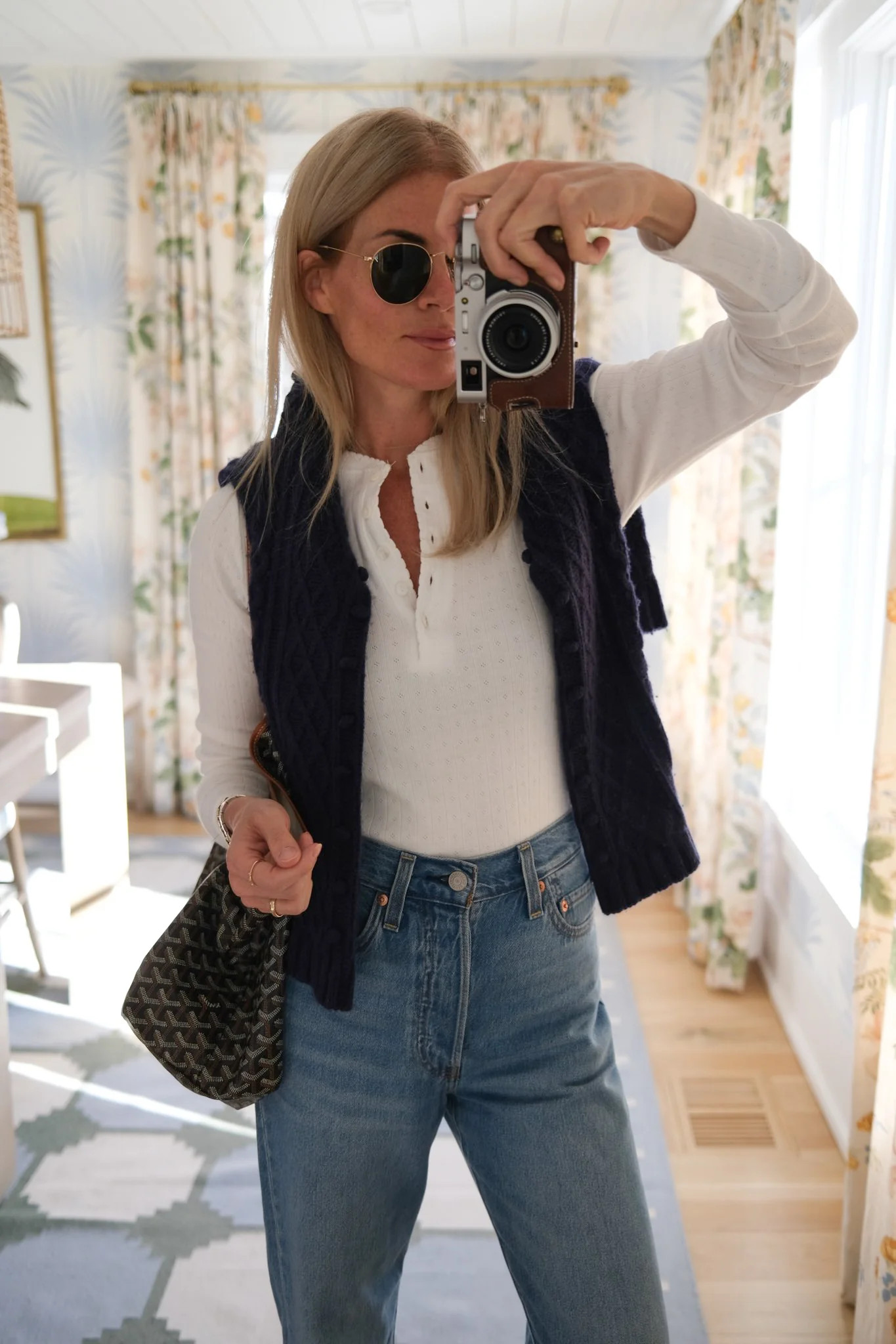 Pointelle Long Sleeve Henley - White | Marea