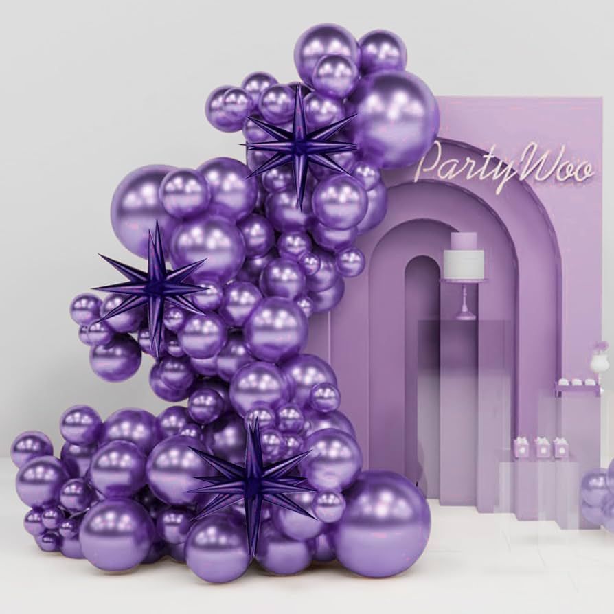 PartyWoo Metallic Purple Balloons, 110 pcs 22 Inch Star Balloons and Purple Balloons Different Si... | Amazon (US)
