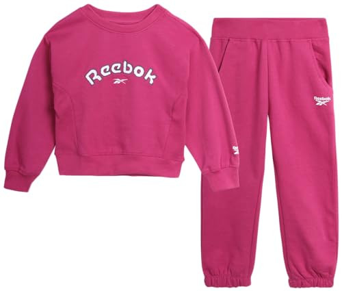 Reebok Girls' Sweatsuit - 2 Piece Performance Fleece Sweatshirt and Jogger Sweatpants - Active Set for Toddlers/Girls, 2T-6X, Size 6X, Semi Proud Pink | Amazon (US)