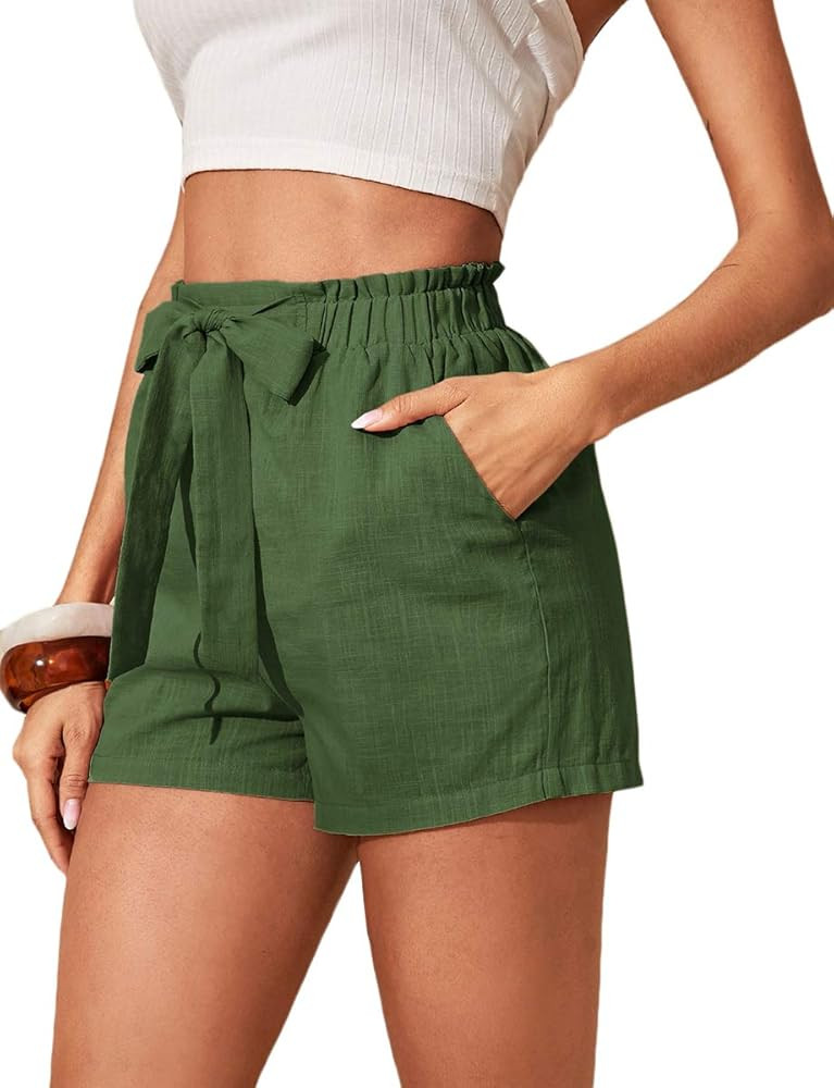 Romwe Women's Casual Elastic Waist Summer Shorts Jersey Walking Shorts | Amazon (US)