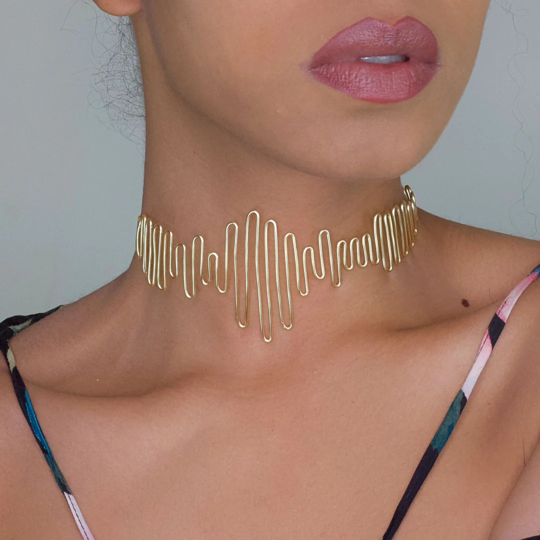 ETHERWIRE - PATH | Pulse Wire Choker Necklace - Minimalist Choker, Handmade Gold Necklace, Natura... | Etsy (US)