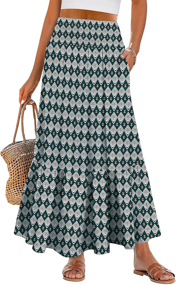 ANRABESS Maxi Skirts for Women 2026 Summer Boho Long Flowy Floral Elastic High Waist Skirt Casual... | Amazon (US)