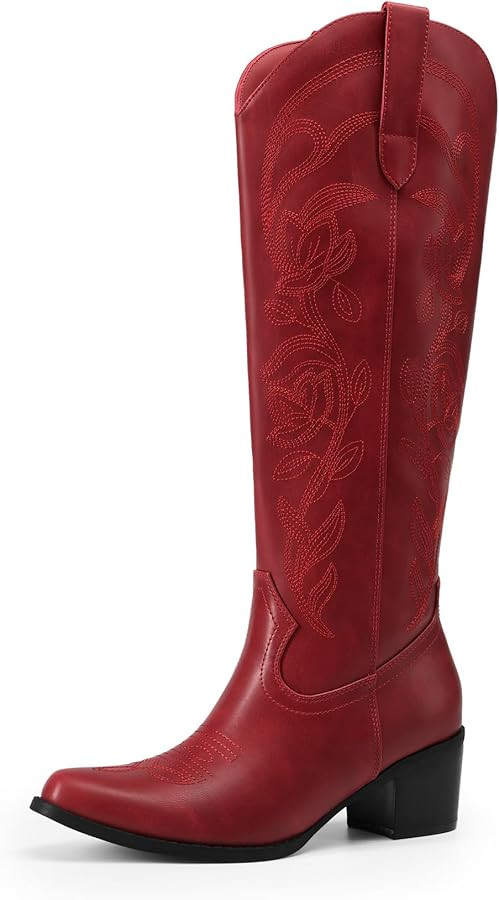 DREAM PAIRS Womens Cowboy Boots Western Comfortable Chunky Heel Square Toe Embroidered Cowgirl Kn... | Amazon (US)
