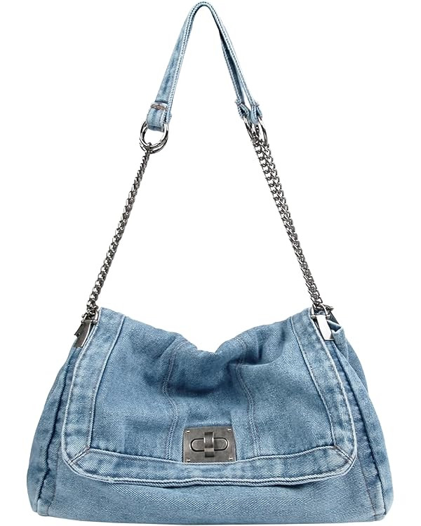 Denim Tote Bag for Women Fashion Adjustable Chain Shoulder Handbag Crossbody Bag Retro Zipper Hob... | Amazon (US)