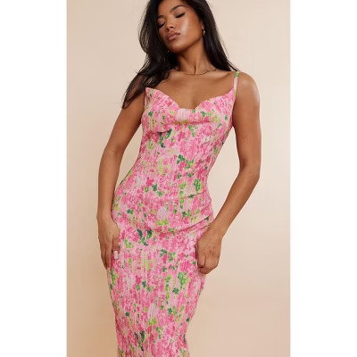 Coolmee Women Sexy Cowl Neck Strap Shoulder Smocked Slim Fit Maxi Dress Summer Wedding Guest Dresses Pink L | Target