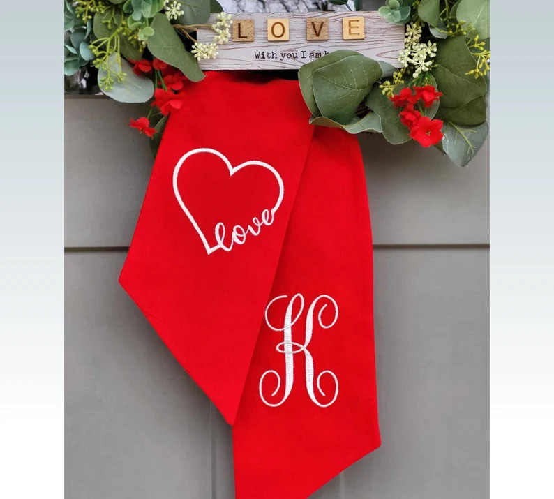 Red Wreath Sash for Valentine's Day Personalized Gift with Embroidered Initial Custom Gift Valent... | Etsy (US)