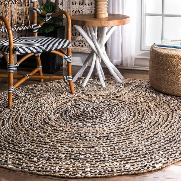 nuLOOM Black Casual Natural Fiber Jute and Cotton Pinstripes Area Rug - 6' Round | Bed Bath & Beyond