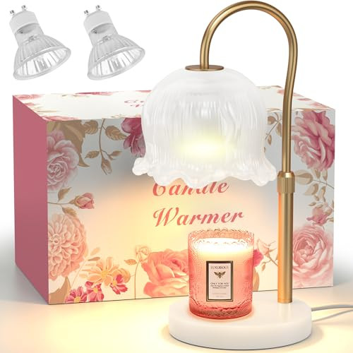 Lilymiya Candle Warmer Lamp with Timer - Modern Flower Shape, Dimmable, Hight-Adjustable Candle Warming Lamp with Premium Marble Base for Jar Candles, Scented Wax, 2 Bulbs Included for Home Decor | Amazon (US)