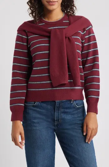 Wit & Wisdom Twofer Tie Sleeve Sweater in Wine/Grey Multi at Nordstrom Rack, Size Medium | Nordstrom Rack