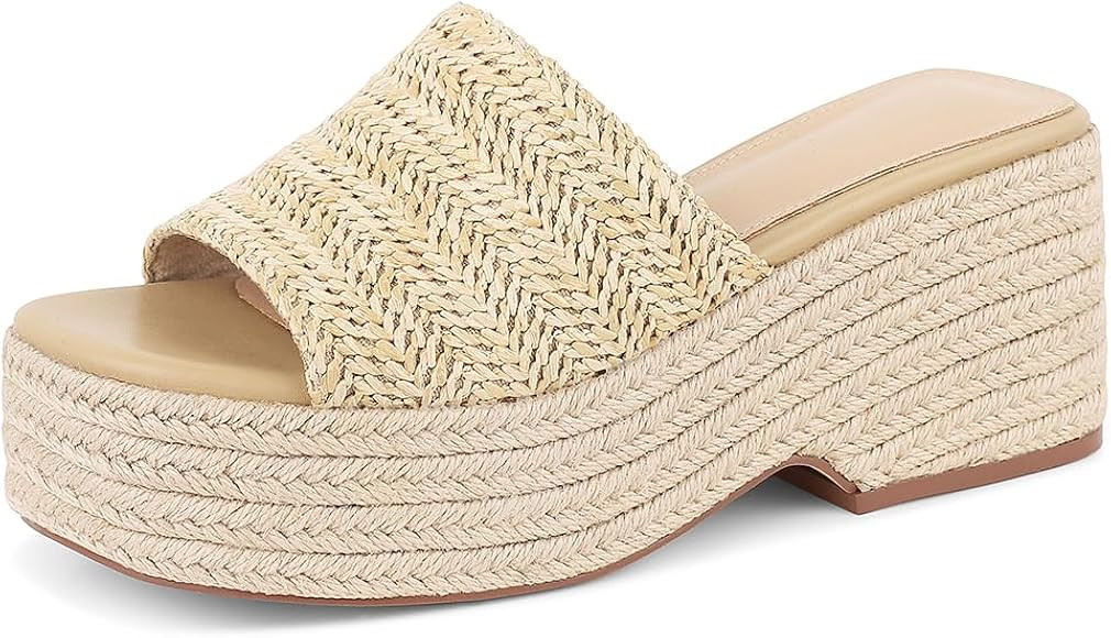 Erocalli Women's Espadrilles Platform Sandals Wedges Slides Sandals Open Toe Fashion Summer Outdo... | Amazon (US)