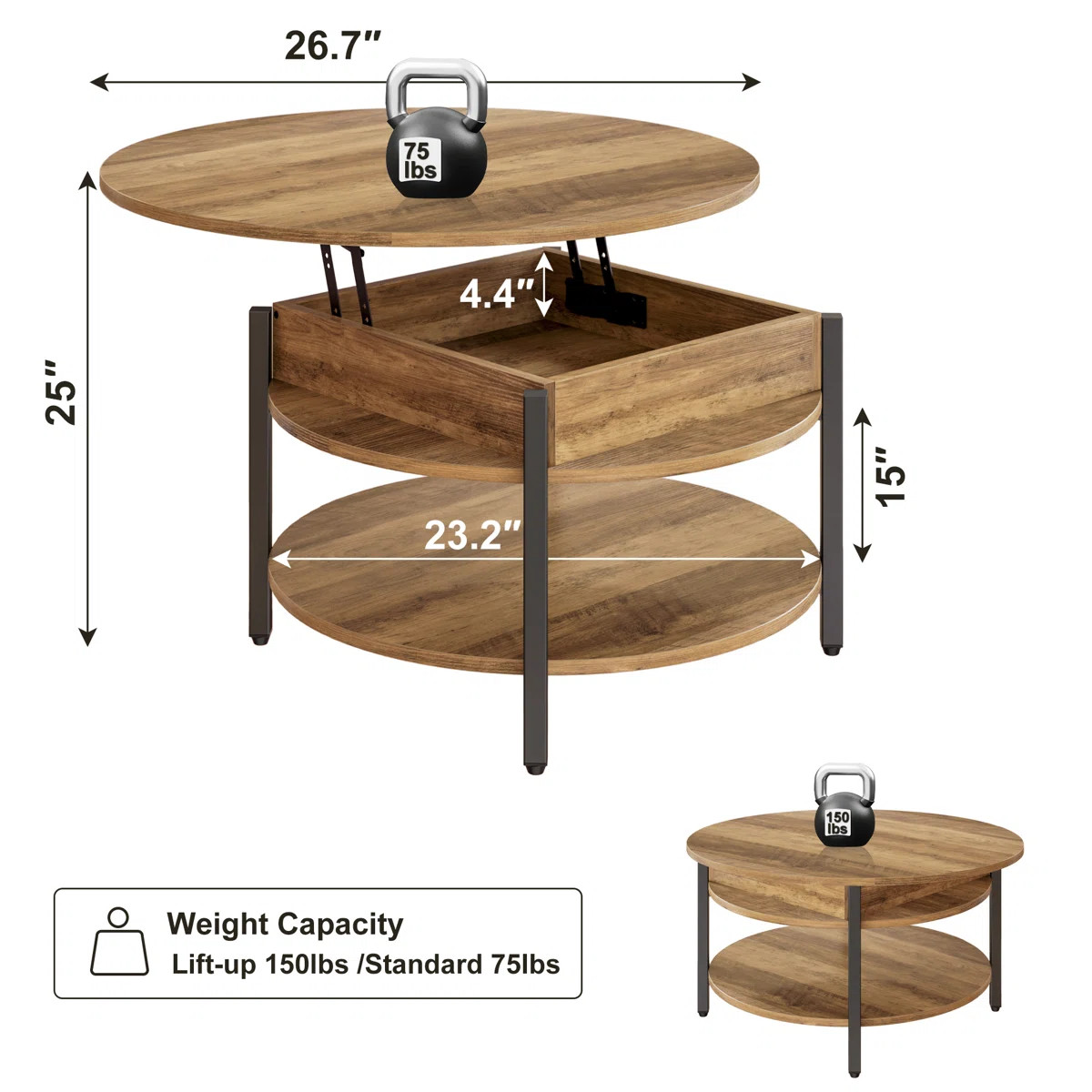 Wynny 27"W Round Lift-Top Wood Coffee Table with Storage | Wayfair North America