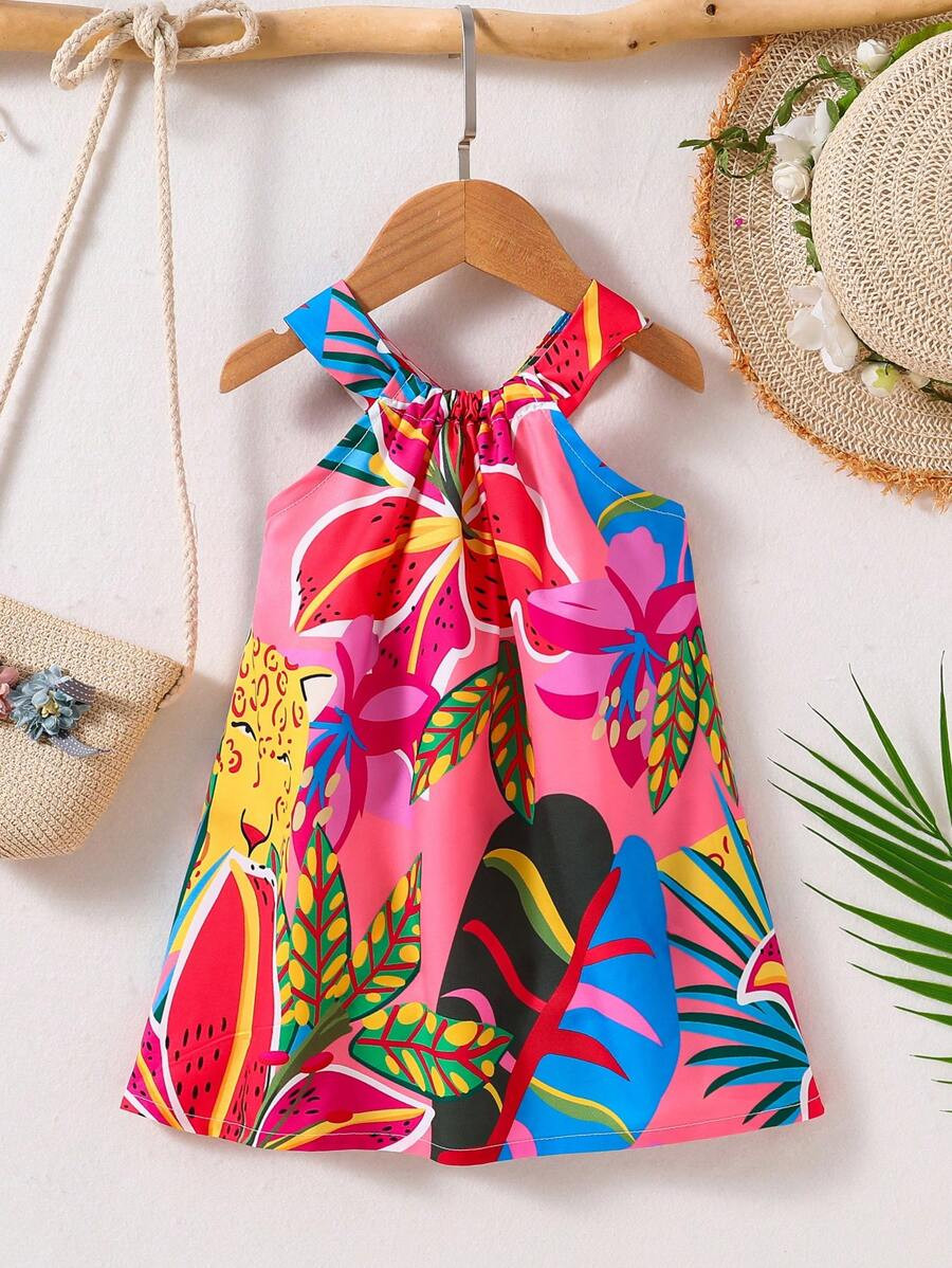 Baby Girl Tropical Printed Colorful Casual Halter Dress | SHEIN