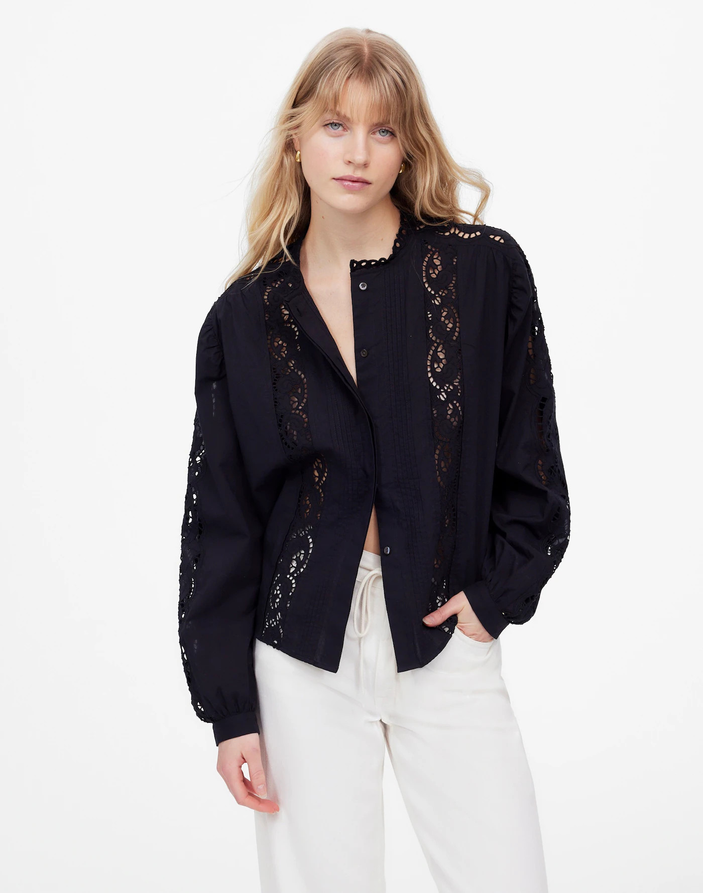 Lace-Inset Pintucked Button-Up Top | Madewell | Madewell