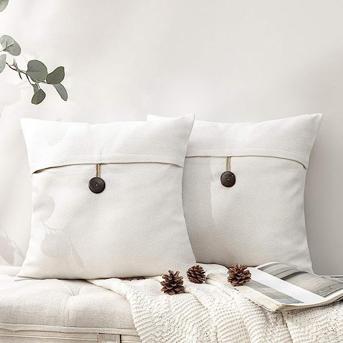 Phantoscope Pack of 2 Farmhouse Throw Pillow Covers Button Vintage Linen Decorative Pillow Cases ... | Amazon (US)