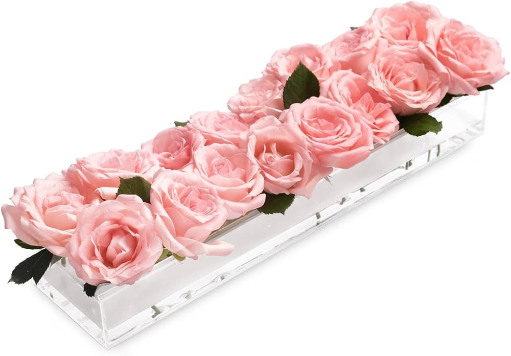 Clear Acrylic Flower Vase Rectangular Floral Centerpiece for Dining Table 12 Inch Long Rectangle ... | Amazon (US)