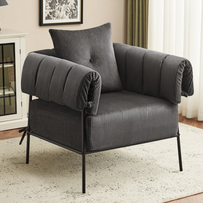 Furniliving Chair And A Half, Comfy Sofa Chair with Pillow Lounge Reading Chair with Metal Frame Upholstered Soft Cushion, Corduroy, Gray | Target