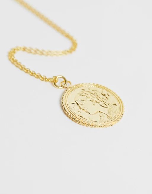 ASOS Gold Plated Sterling Silver Vintage Style Coin Charm Necklace | ASOS UK