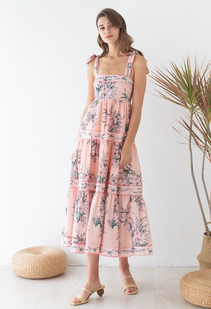 Blush Bouquet Printed Tie-Strap Maxi Dress | Chicwish