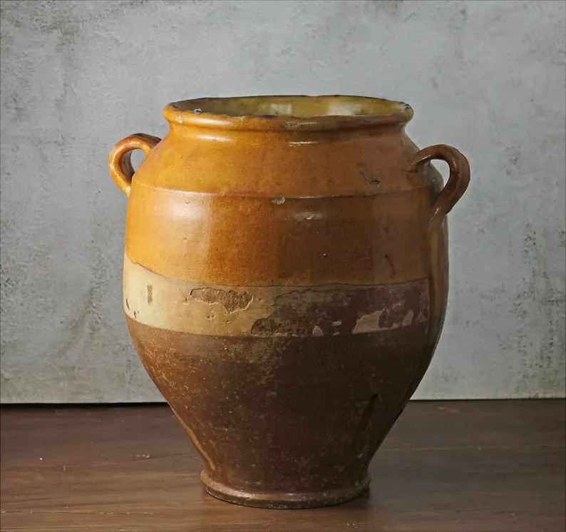 Antique Large French Confit Pot - Antique Yellow confit pot - Rustic Provencal Pottery - Country ... | Etsy (US)