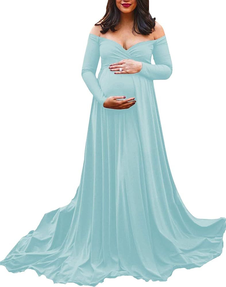 Saslax Maternity Off Shoulders Half Circle Gown for Baby Shower Photo Props Dress | Amazon (US)