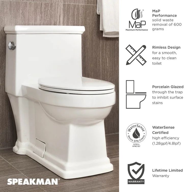 T-6000-E Glanville 1.28 GPF (Water Efficient) Elongated One-Piece Toilet (Seat Included) | Wayfair North America
