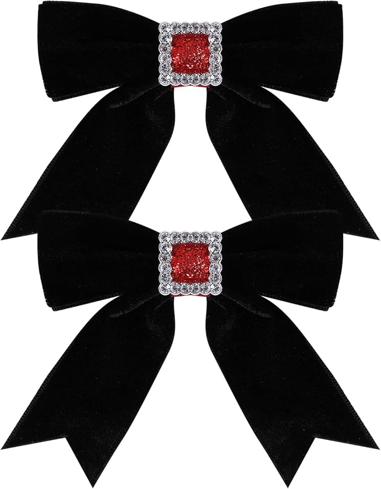 Black Velvet Hair Bows,Christmas Valentine School Hair Clips with Rhinestones,Handmade Small Bowk... | Amazon (US)