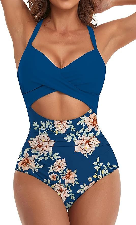 Eomenie Women's One Piece Swimsuits Tummy Control Cutout High Waisted Bathing Suit Wrap Tie Back ... | Amazon (US)