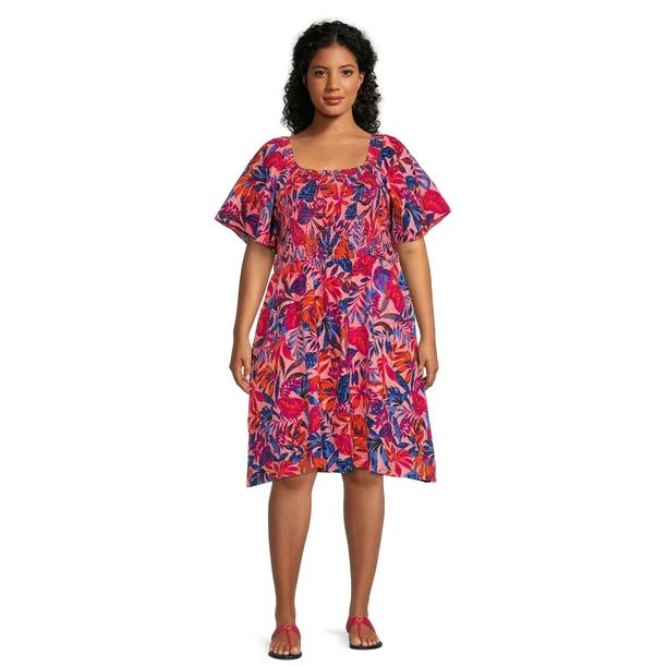 Terra & Sky Women's Plus Size Flutter Sleeve Fit & Flare Dress | Walmart (US)