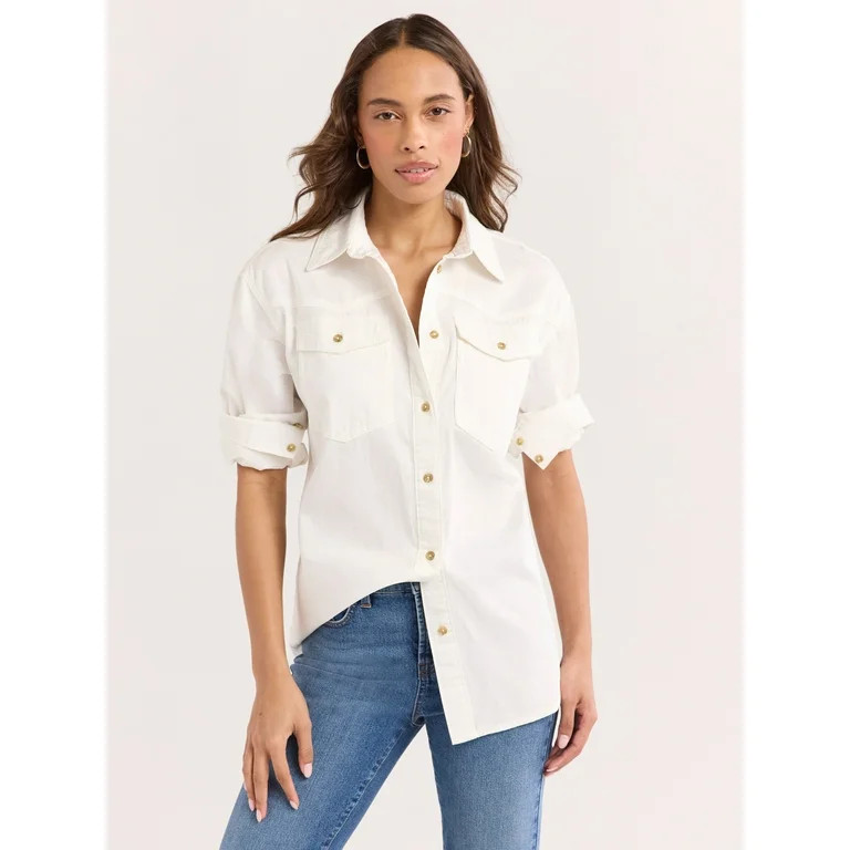 Sofia Jeans Women's and Women's Plus Sofia Oversized Boyfriend Shirt with Long Sleeves, Sizes XS-... | Walmart (US)