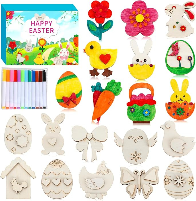 Worgree Easter Crafts for Kids, 36 Pcs DIY Wooden Magnets Art Craft Supplies Painting Kit for Boy... | Amazon (US)