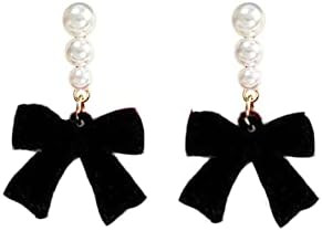 Red Black Velvet Earring Dainty Bowknot Bow Earrings with Pearls Wedding Earrings for Brides Birt... | Amazon (US)