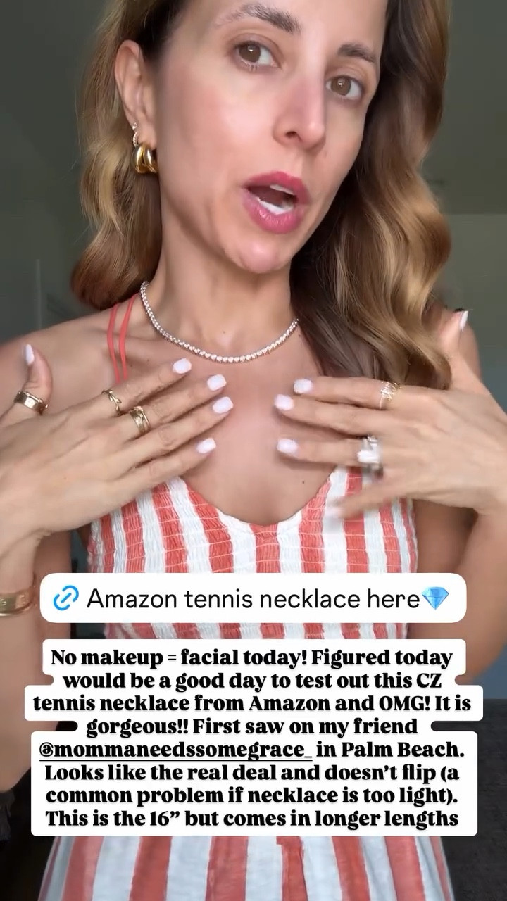 No makeup = facial today! Figured today would be a good day to test out this CZ tennis necklace from Amazon and OMG! It is gorgeous!! First saw on my friend @mommaneedssomegrace_ in Palm Beach. Looks like the real deal and doesn’t flip (a common problem if necklace is too light). This is the 16” but comes in longer lengths