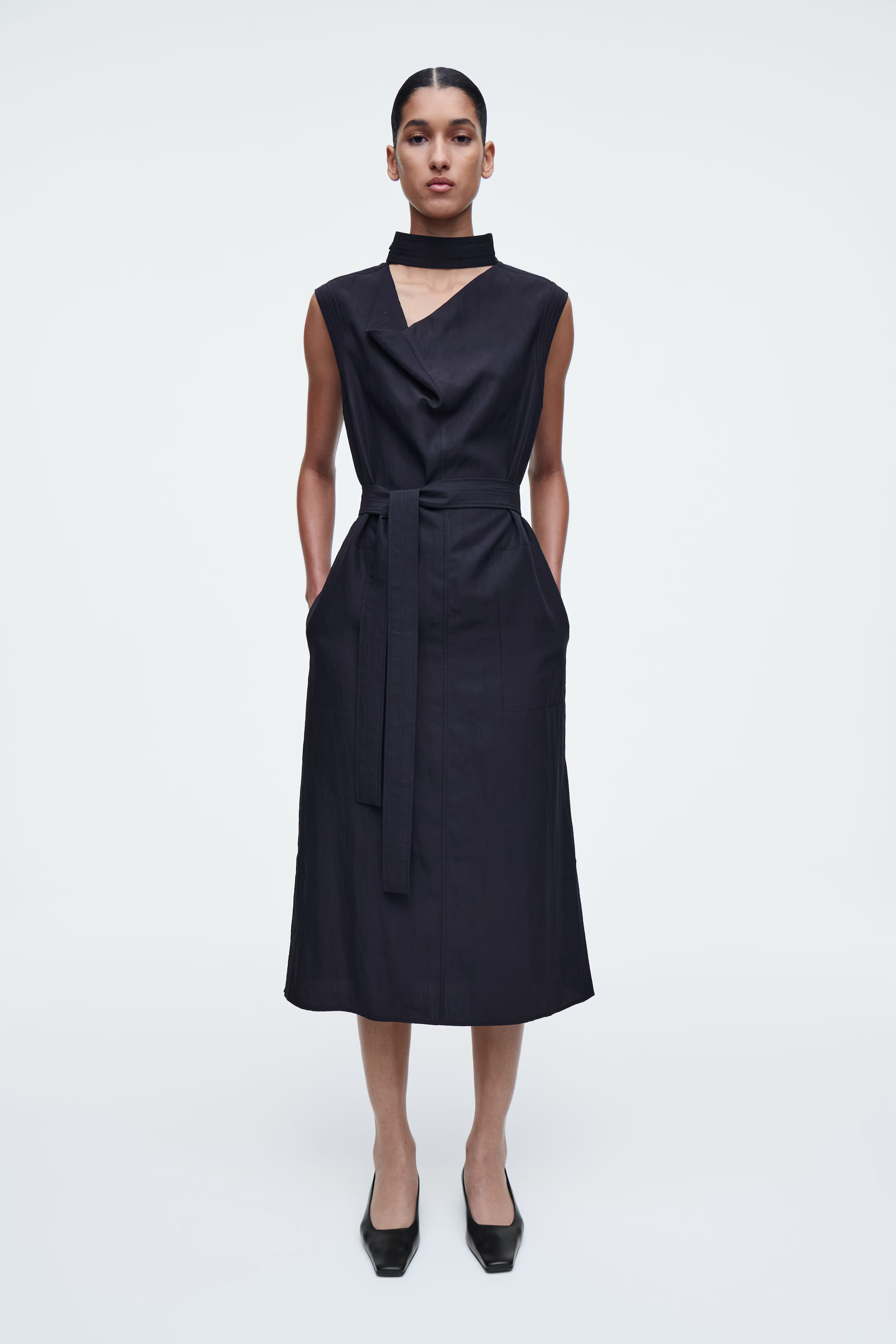 CUTOUT COWL-NECK MIDI DRESS - INDIGO | COS US | COS (US)