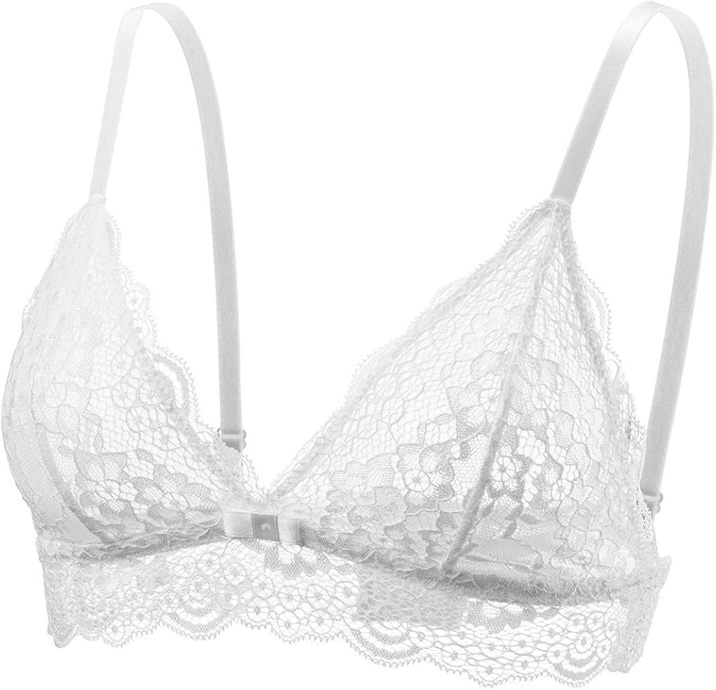 Lace Bralettes for Women No Underwire Sexy Triangle See Thru V Neck Unpadded Bra | Amazon (US)