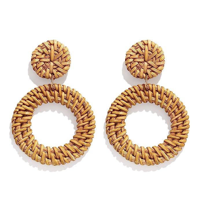 YAHPERN Rattan Earrings for Women Girls Handmade Lightweight Wicker Straw Stud Earrings Statement... | Amazon (US)