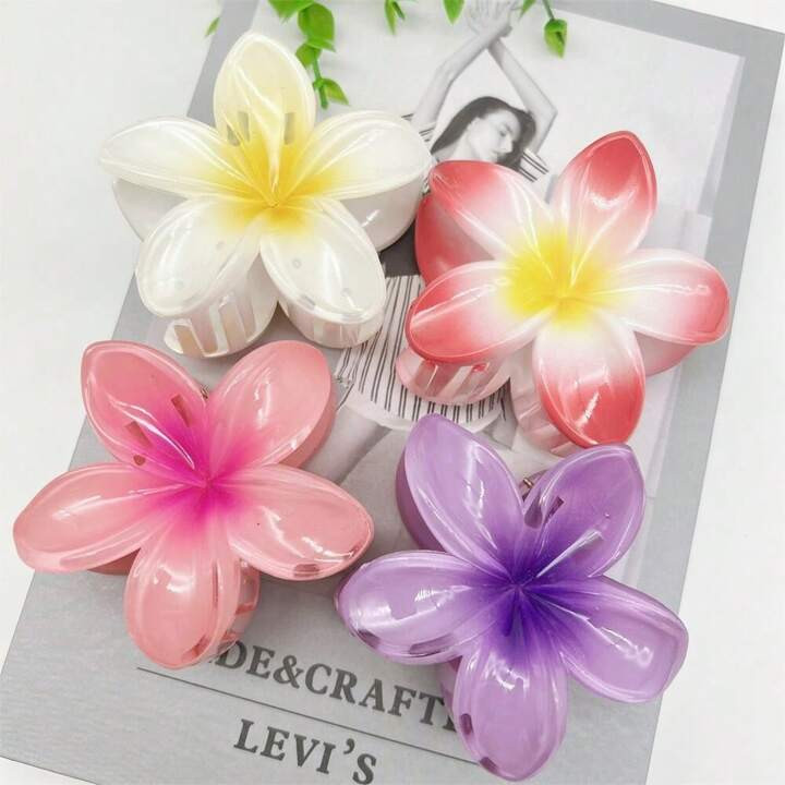 4 Packs Hawaiian Flower Hair Clips For Women Flower Hair Claw Clips Plumeria Claw Clips For Thin ... | SHEIN