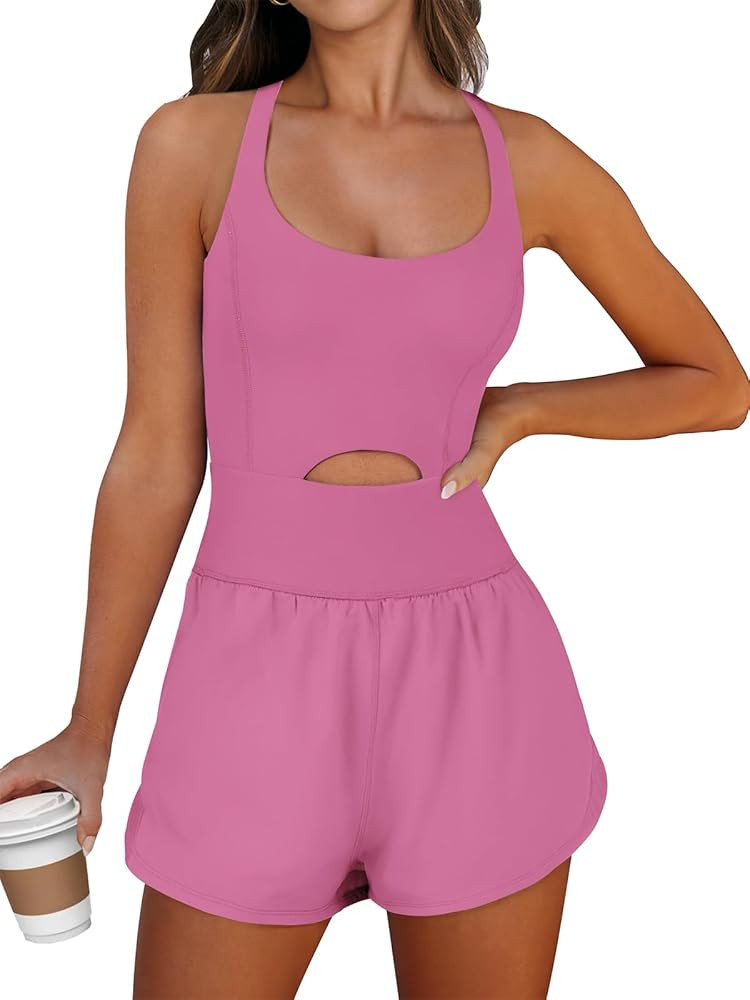 ANRABESS Women Rompers Running Exercise Workout Set One Piece Jumpsuits Gym Yoga Outfits 2025 Summer Active Wear Clothes | Amazon (US)