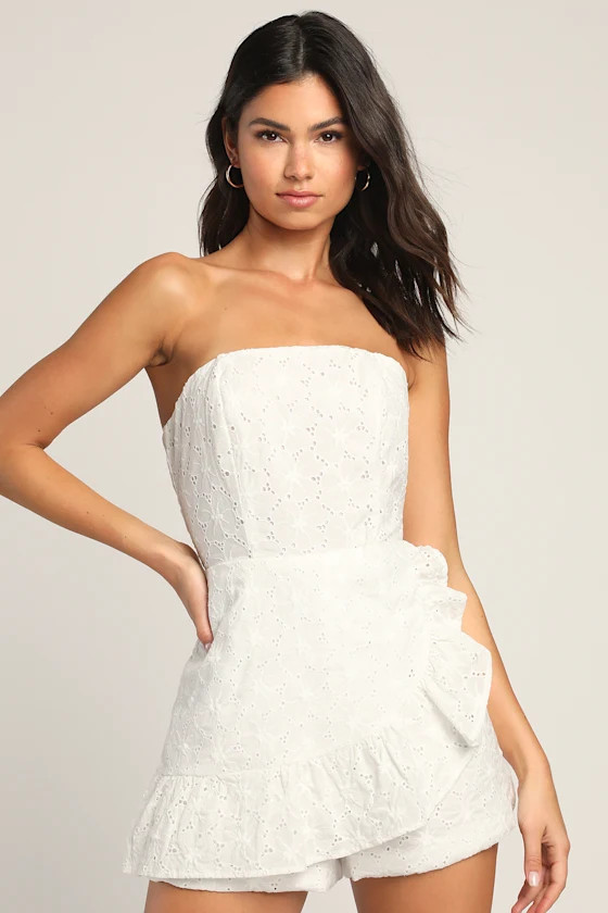 Cherish Together White Eyelet Ruffled Strapless Romper | Lulus (US)