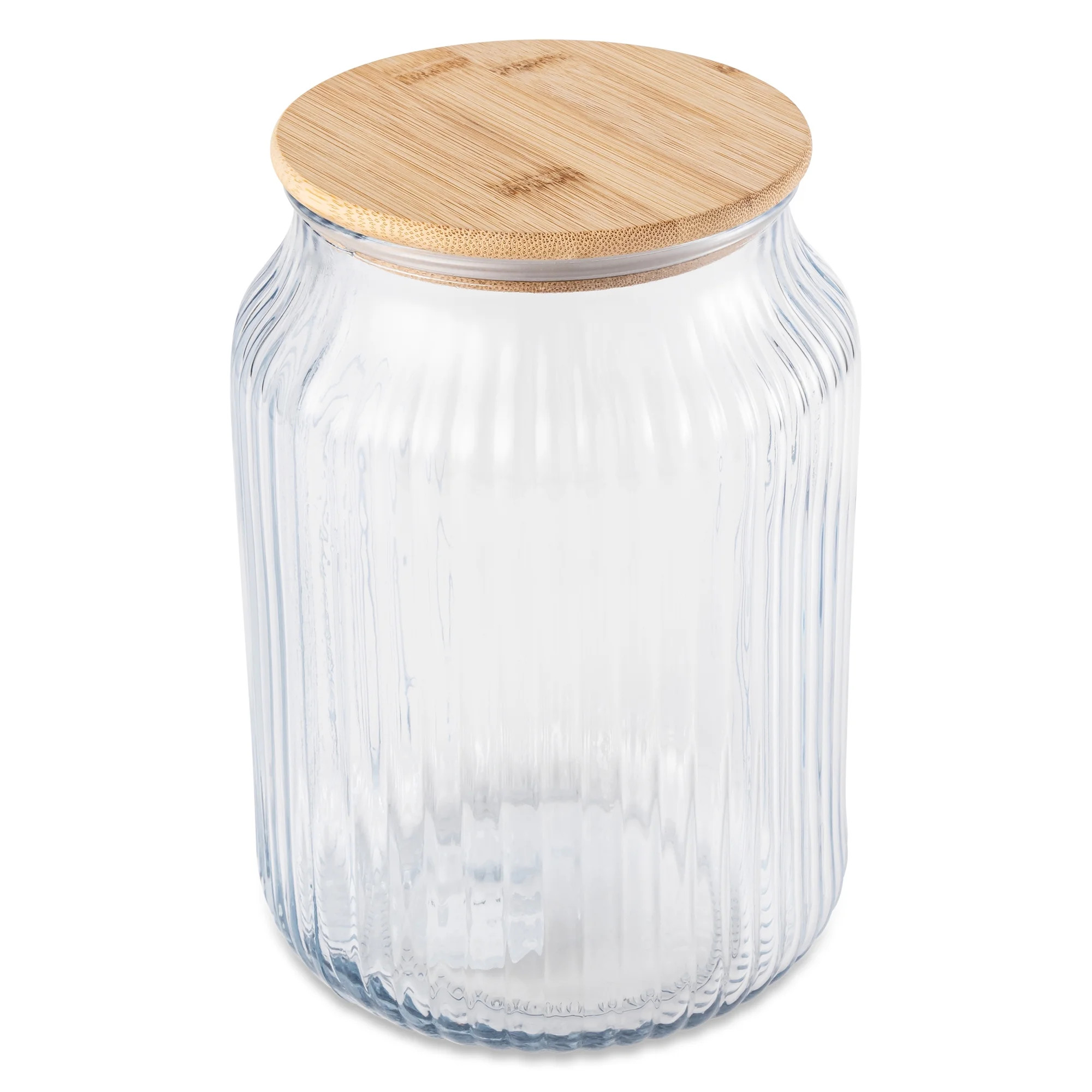 Thyme & Table Large (3 L) Ribbed Glass Kitchen Organization Jar with Bamboo Lid, Clear | Walmart (US)