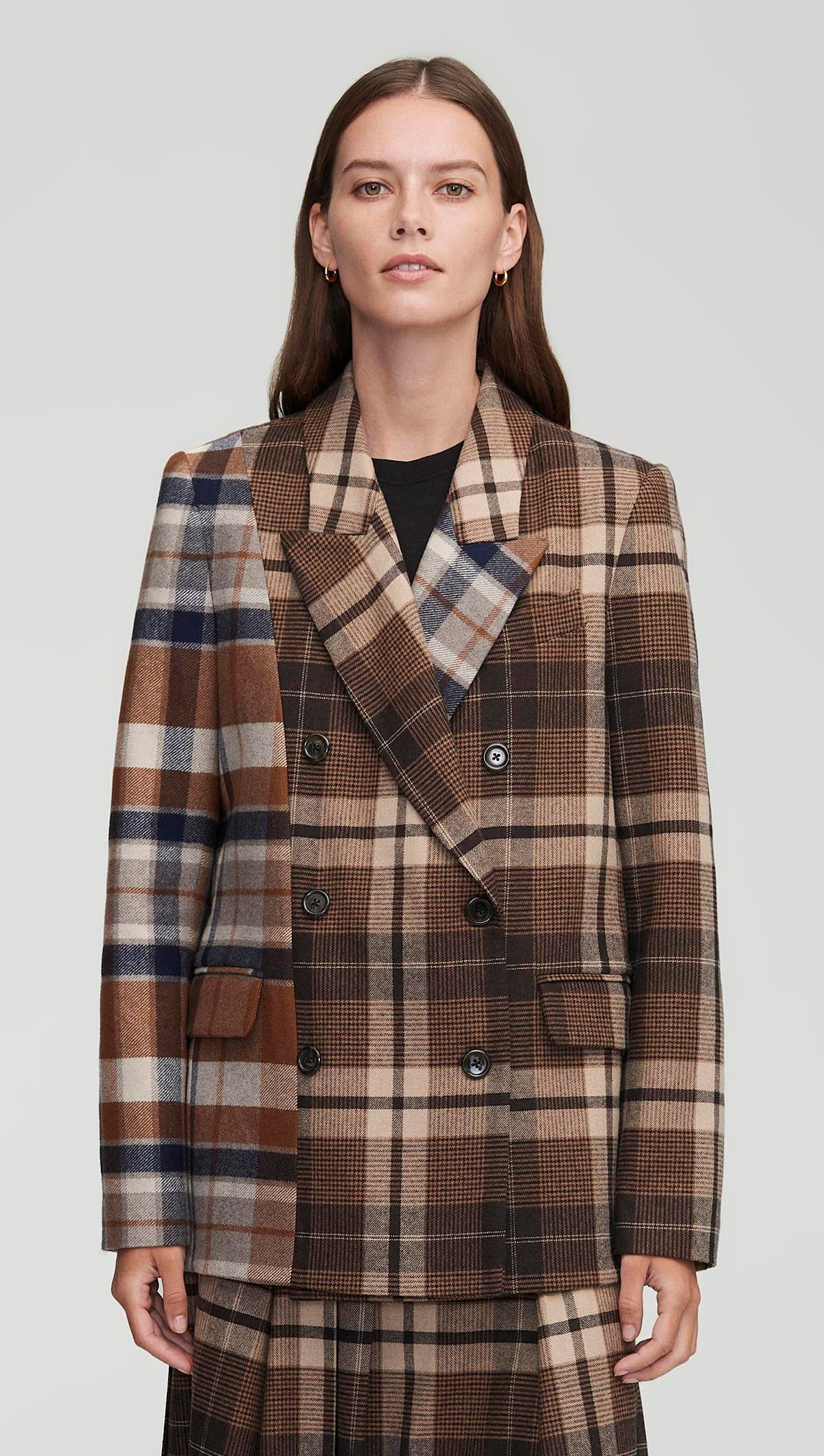 Argent: Patchwork Peak Lapel Blazer in Wool Plaid | Women's Blazers | Argent | Argent