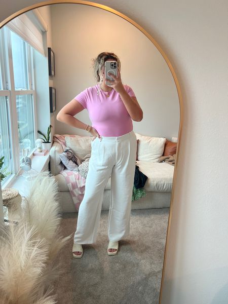 These white tailored pants are such a great find. I paired with a simple pink tee for some color the Abercrombie platform slide on shoes that I’ve been loving! 

Easter outfit, spring transitional outfit, tailored pant, pink basic tshirt, tall girl fashion, midsize fashion 

#LTKcurves #LTKstyletip #LTKSale